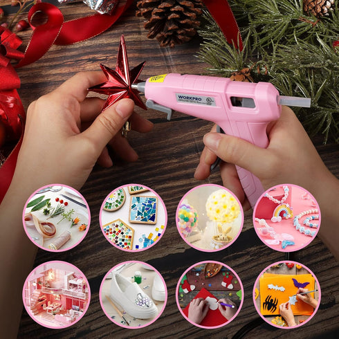 WORKPRO Mini Hot Glue Gun with 20 Pcs Hot Glue Sticks, Glue Gun Kit for Decorations, Arts, Crafts, School DIY Projects and Home Repairs- Pink Ribb...